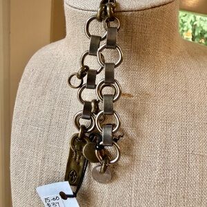 Chunky Mixed-Metal Link Necklace with Charms - Brass & Silver Tones